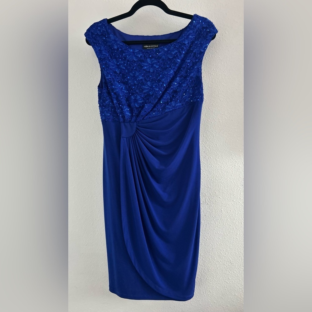 connected apparel blue dress Cobalt Beaded Lace Evening Petite dresses